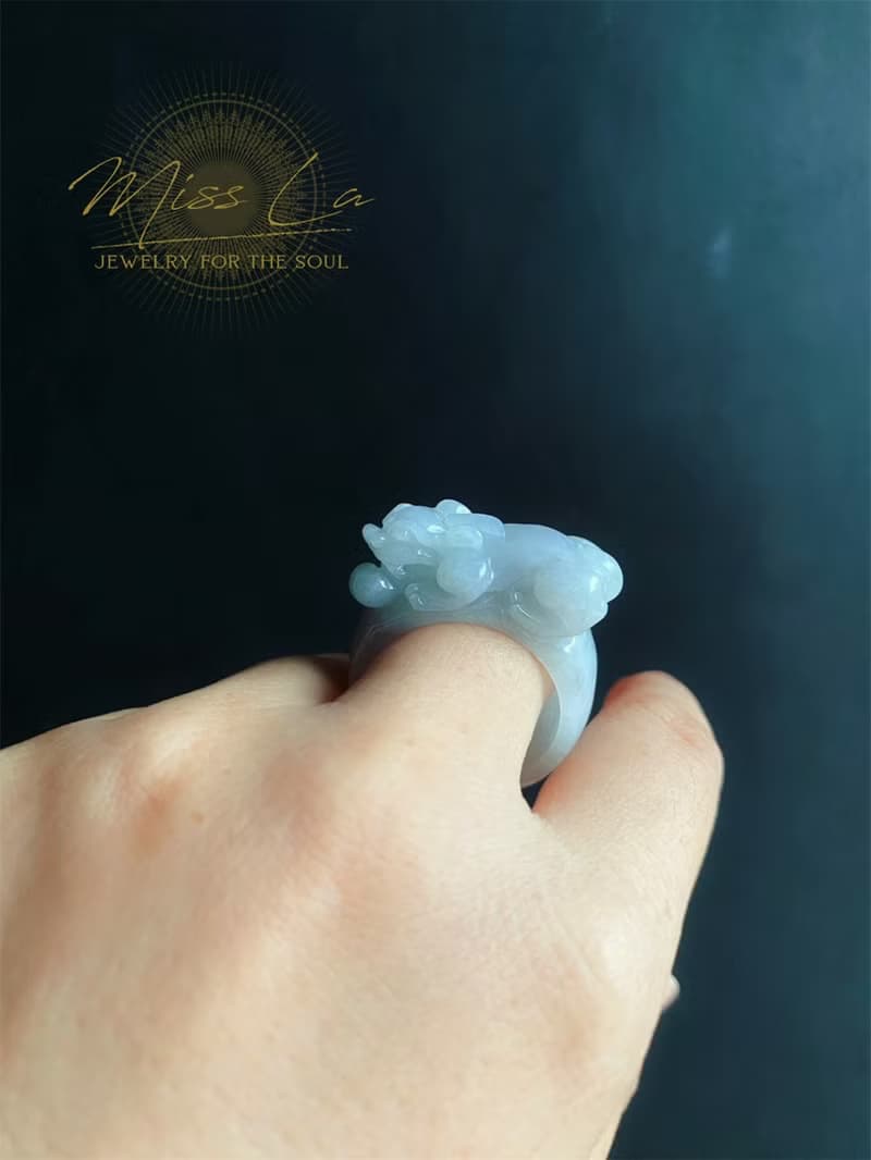 天然緬甸玉 翡翠 招財霸王 貔貅 有錢 翡翠 戒指 玉 戒環 ring