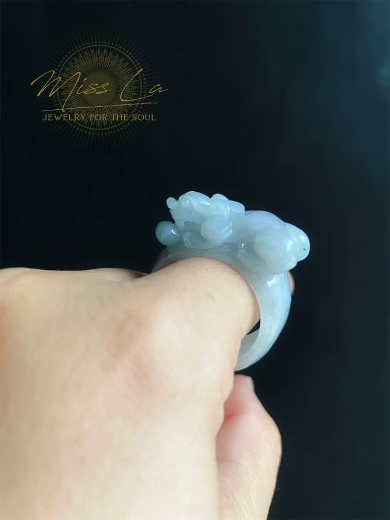 天然緬甸玉 翡翠 招財霸王 貔貅 有錢 翡翠 戒指 玉 戒環 ring