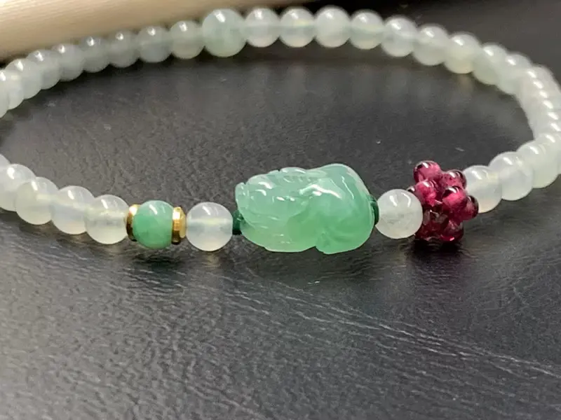 免費開光 快速出貨 天然緬甸玉翡翠招財貔貅手鍊 滿綠