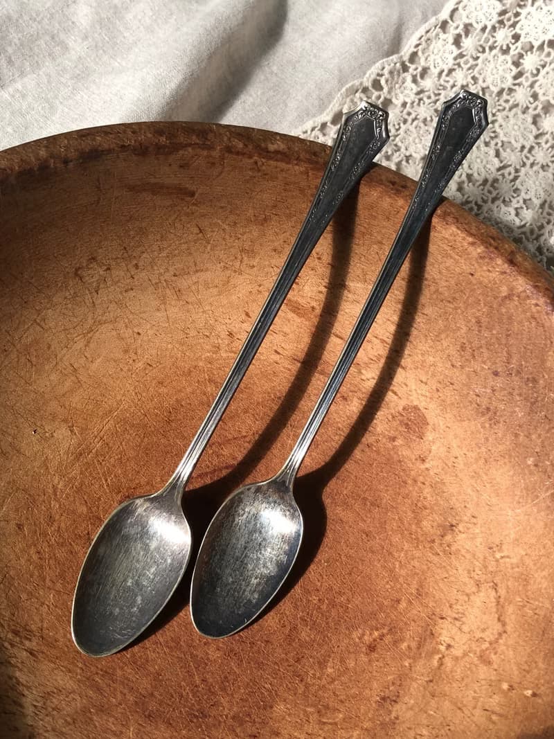 百年古董1915美國製Fairfield鍍銀長湯匙/攪拌匙 2件組