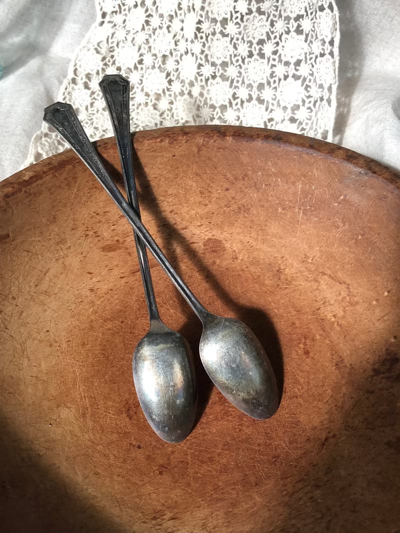 百年古董1915美國製Fairfield鍍銀長湯匙/攪拌匙 2件組