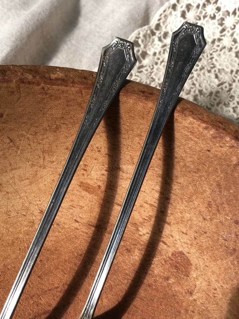 百年古董1915美國製Fairfield鍍銀長湯匙/攪拌匙 2件組