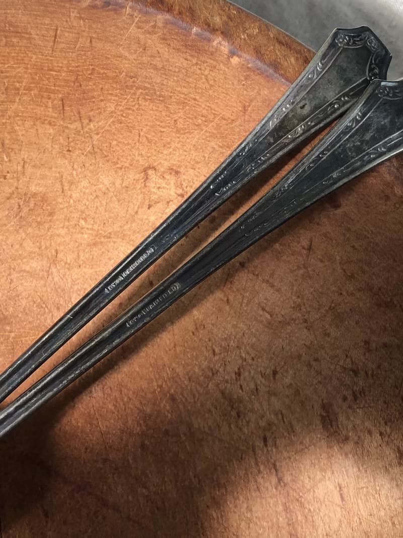 百年古董1915美國製Fairfield鍍銀長湯匙/攪拌匙 2件組