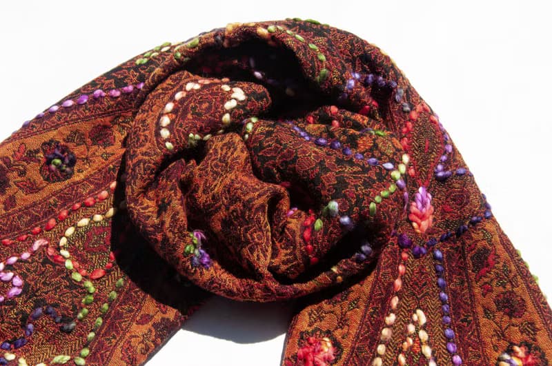 喀什米爾Cashmere/水煮羊毛披肩/針織圍巾/刺繡圍巾/羊絨披巾-花