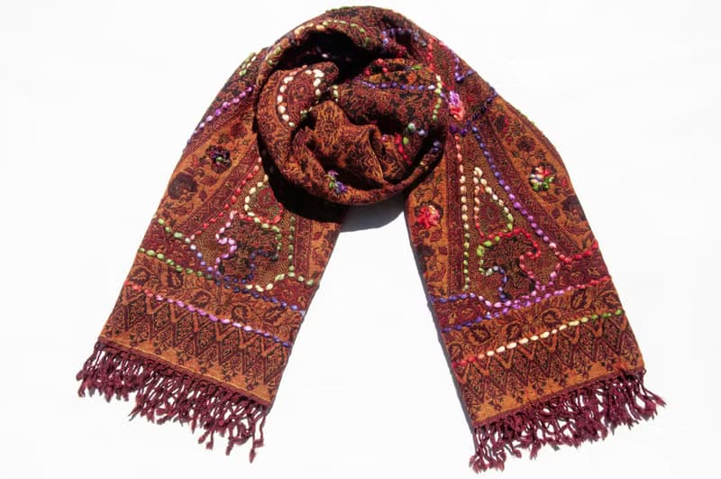 喀什米爾Cashmere/水煮羊毛披肩/針織圍巾/刺繡圍巾/羊絨披巾-花