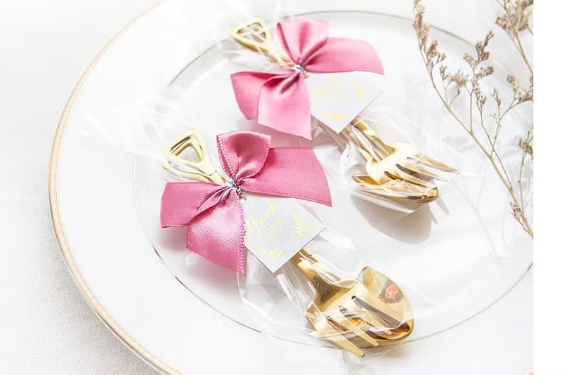 /精巧包裝/金色鏟子造型不鏽鋼叉子湯匙組-燙金ThankYou吊牌-禮物