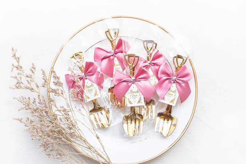 /精巧包裝/金色鏟子造型不鏽鋼叉子湯匙組-燙金ThankYou吊牌-禮物