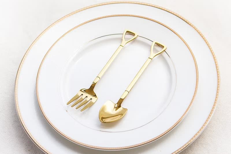 /精巧包裝/金色鏟子造型不鏽鋼叉子湯匙組-燙金ThankYou吊牌-禮物