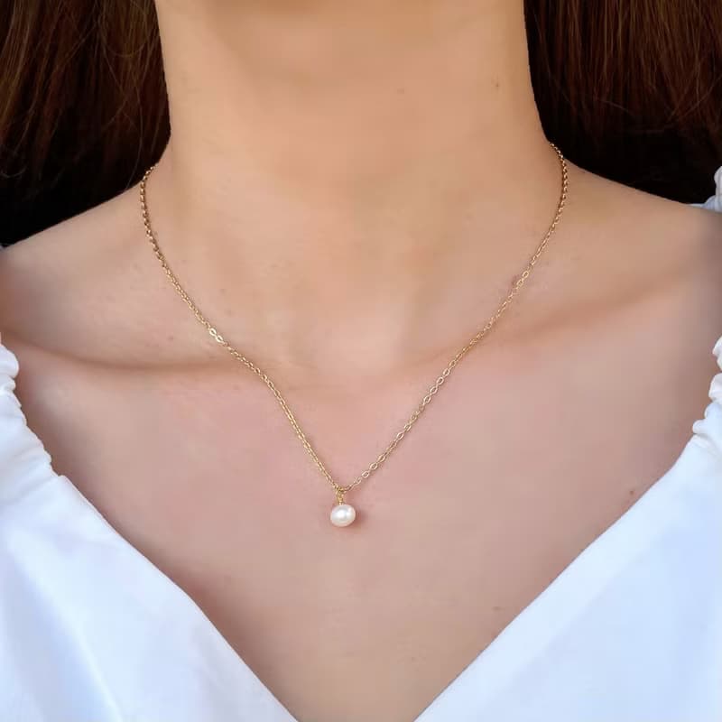金属アレルギー対応  淡水パール　真珠　華奢　ネックレス　14k gold　316L サージカルステンレス　珍珠項鍊　防過敏