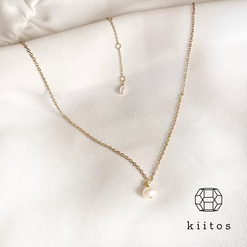金属アレルギー対応  淡水パール　真珠　華奢　ネックレス　14k gold　316L サージカルステンレス　珍珠項鍊　防過敏