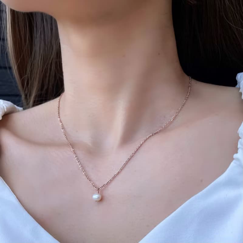 金属アレルギー対応  淡水パール　真珠　華奢　ネックレス　14k gold　316L サージカルステンレス　珍珠項鍊　防過敏