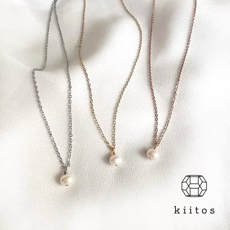 金属アレルギー対応  淡水パール　真珠　華奢　ネックレス　14k gold　316L サージカルステンレス　珍珠項鍊　防過敏