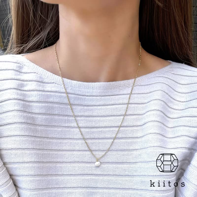 金属アレルギー対応  淡水パール　真珠　華奢　ネックレス　14k gold　316L サージカルステンレス　珍珠項鍊　防過敏