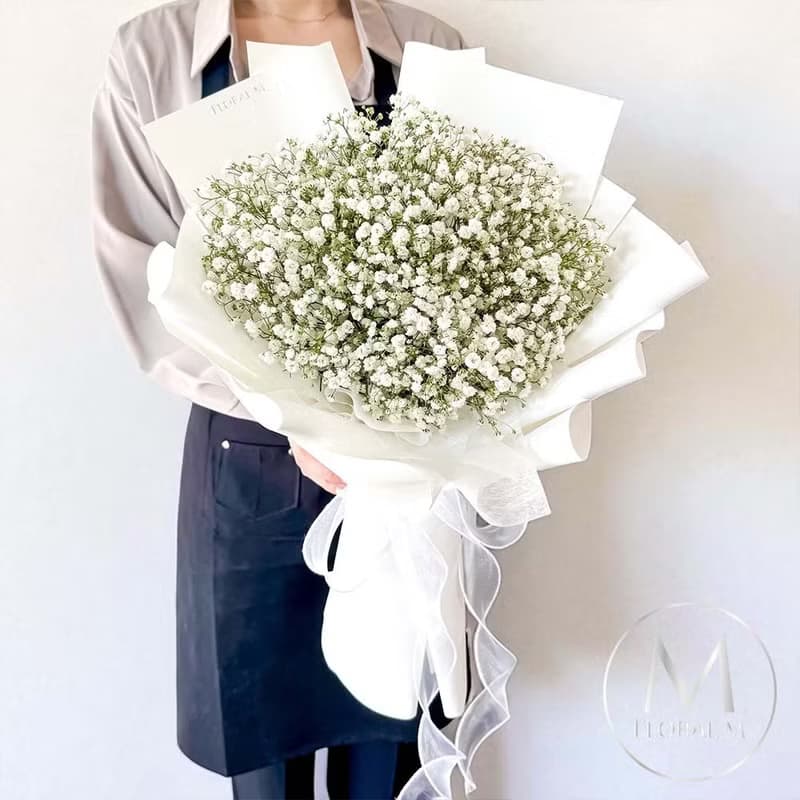 夢幻星空優雅白滿天星鮮花花束