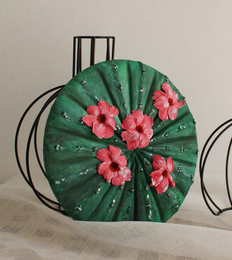 Flowering cactus from decorative plaster, wall decorative panel, sculpture art