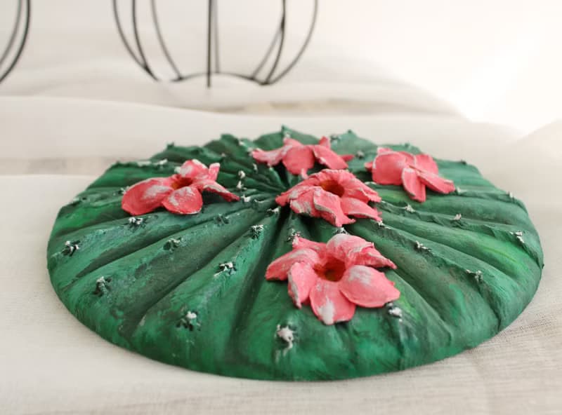 Flowering cactus from decorative plaster, wall decorative panel, sculpture art