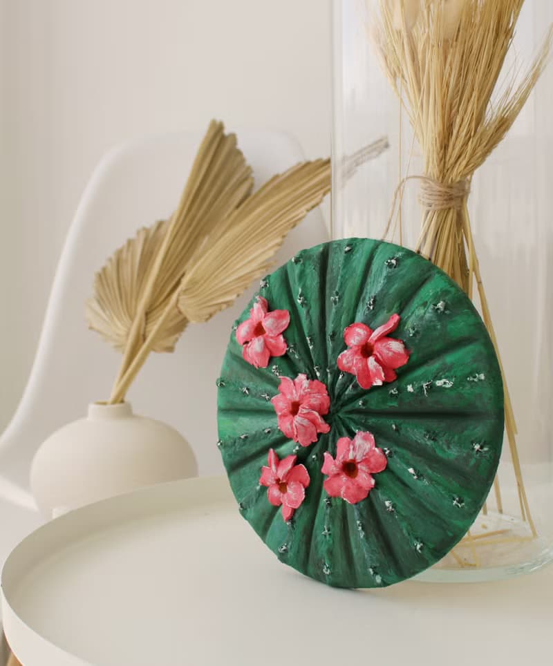 Flowering cactus from decorative plaster, wall decorative panel, sculpture art