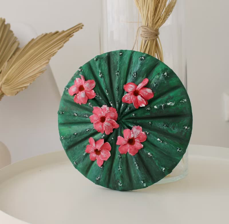 Flowering cactus from decorative plaster, wall decorative panel, sculpture art