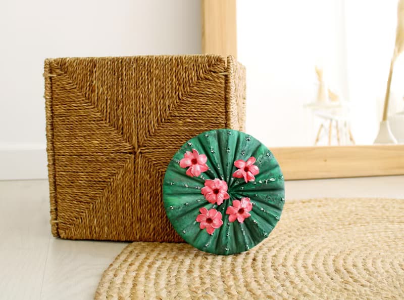 Flowering cactus from decorative plaster, wall decorative panel, sculpture art
