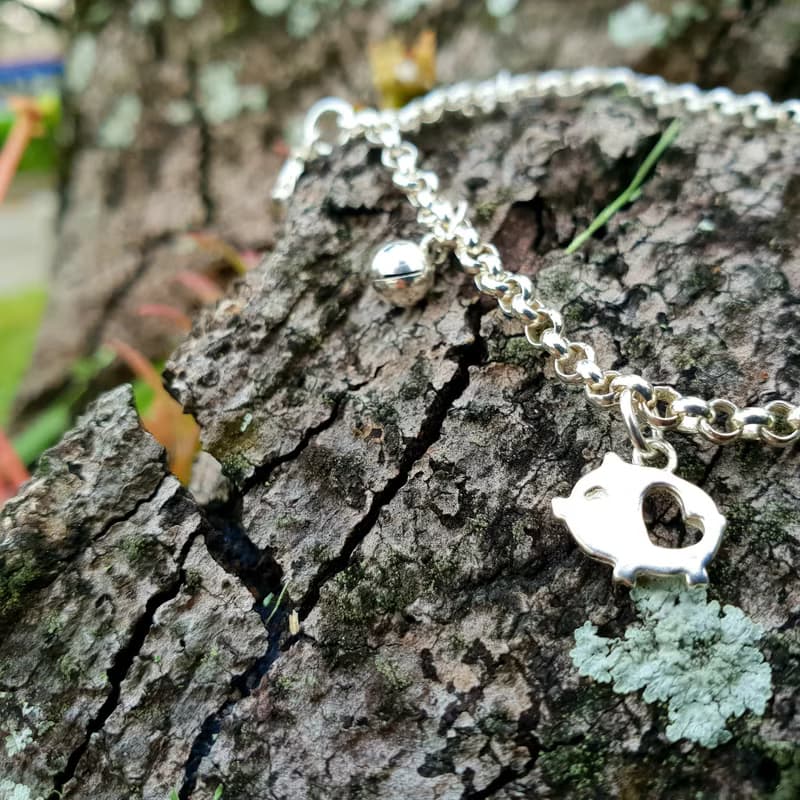 V38款-做不出一樣的銀手鍊-小豬+鈴鐺-925純銀手鍊-御匠敲飾