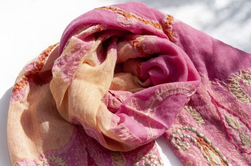 喀什米爾Cashmere/水煮羊毛披肩/針織圍巾/刺繡圍巾/羊絨披巾-花
