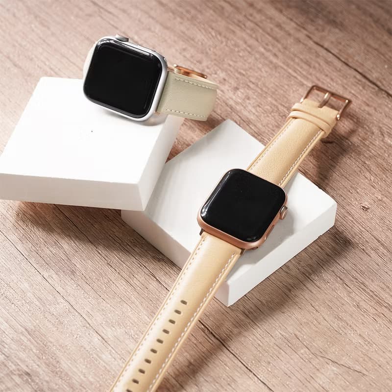 Apple watch - 【輕柔感色系】同色車線真皮蘋果錶帶