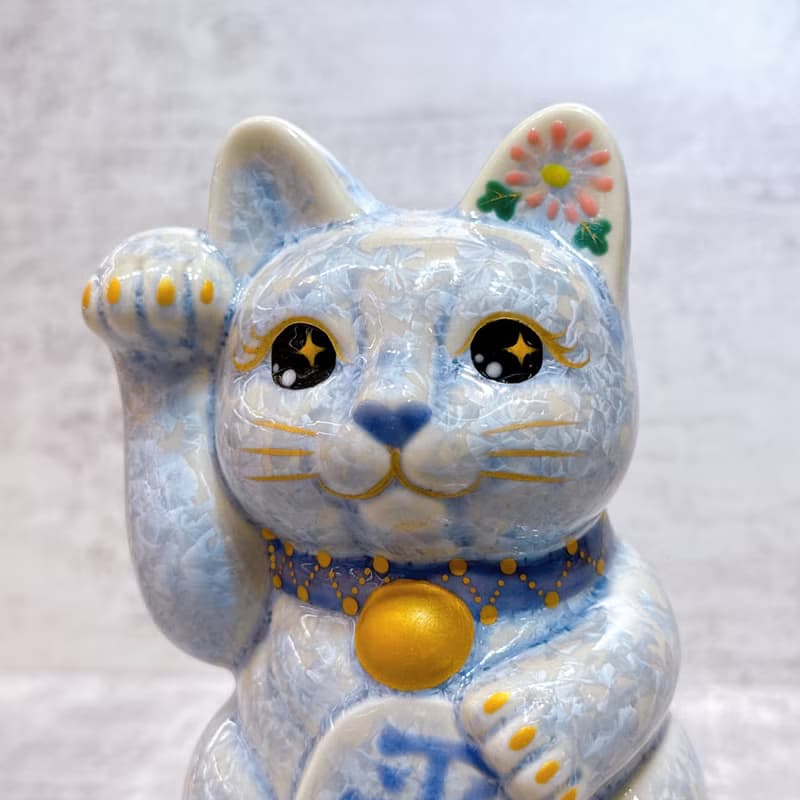 【銀藤守安】日本清水燒招財貓 | 花結晶 銀藤 平安  右