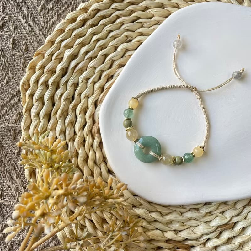 綠東菱玉平安扣編織手鍊