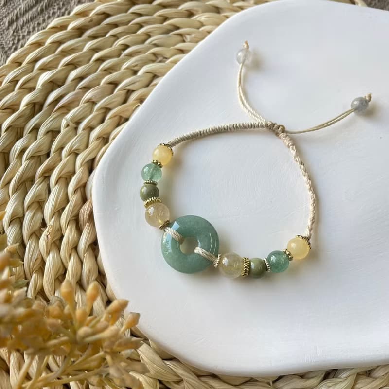 綠東菱玉平安扣編織手鍊