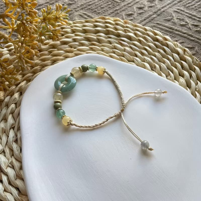 綠東菱玉平安扣編織手鍊