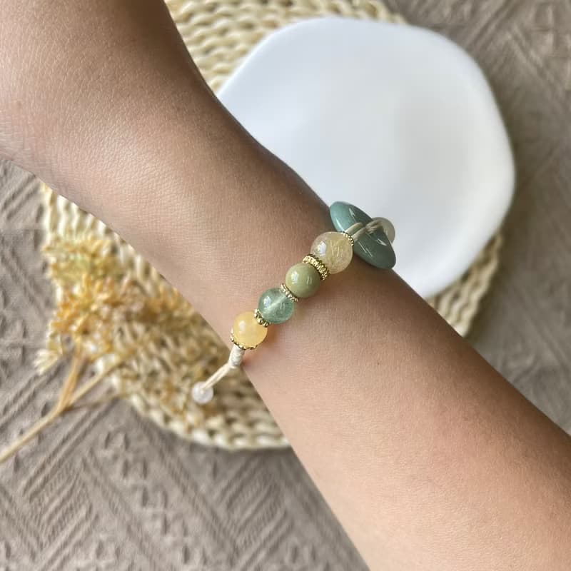綠東菱玉平安扣編織手鍊