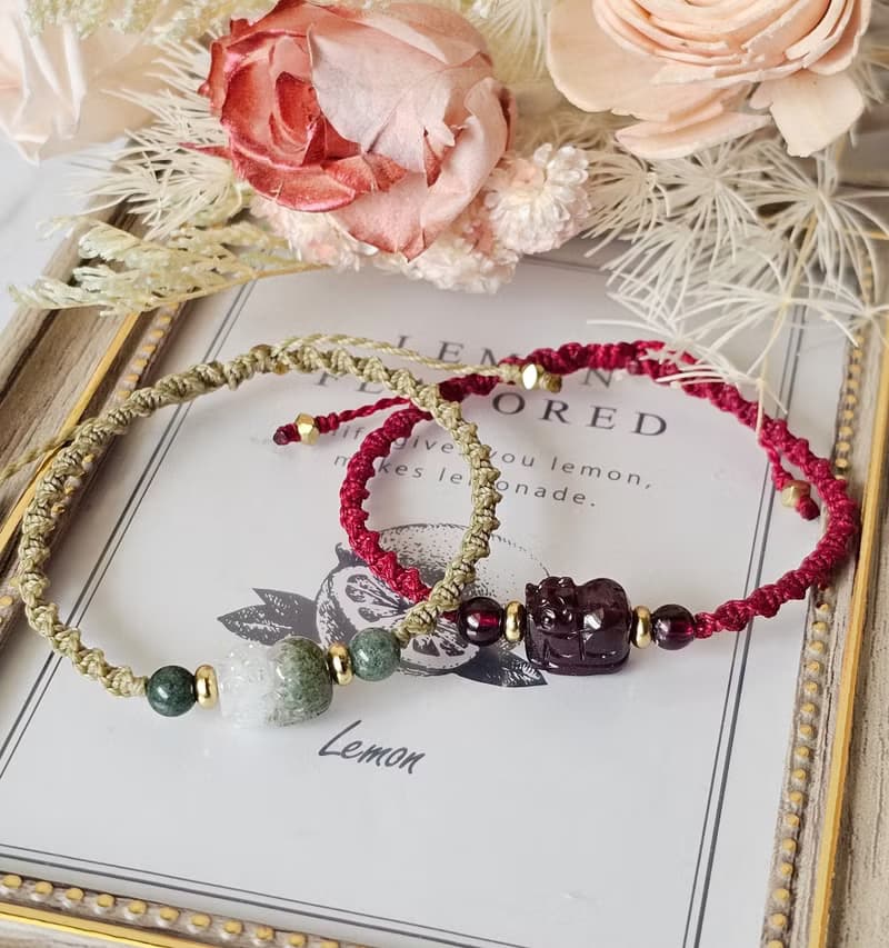 森焰-蠟線貔貅手鍊-水晶蠟線/綠幽靈聚寶盆貔貅/紅石榴貔貅/招財