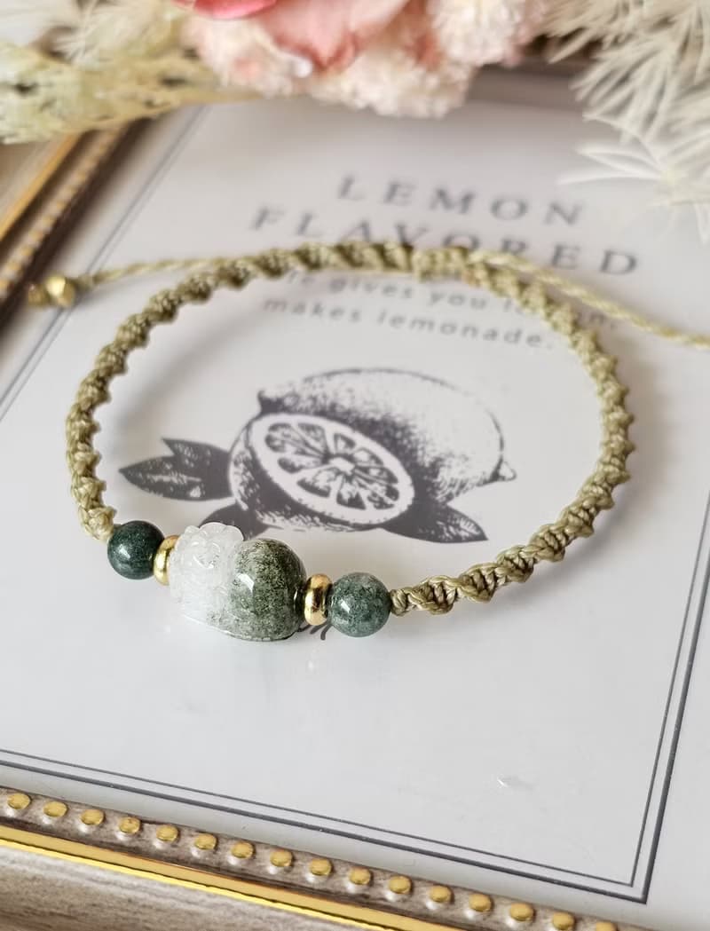 森焰-蠟線貔貅手鍊-水晶蠟線/綠幽靈聚寶盆貔貅/紅石榴貔貅/招財