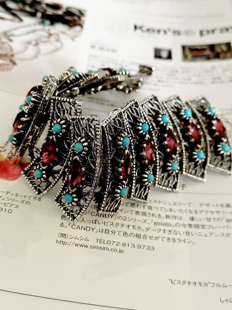 vintage jewelry 古董紫萊茵波西米亞寬版手鍊