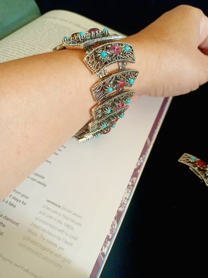 vintage jewelry 古董紫萊茵波西米亞寬版手鍊