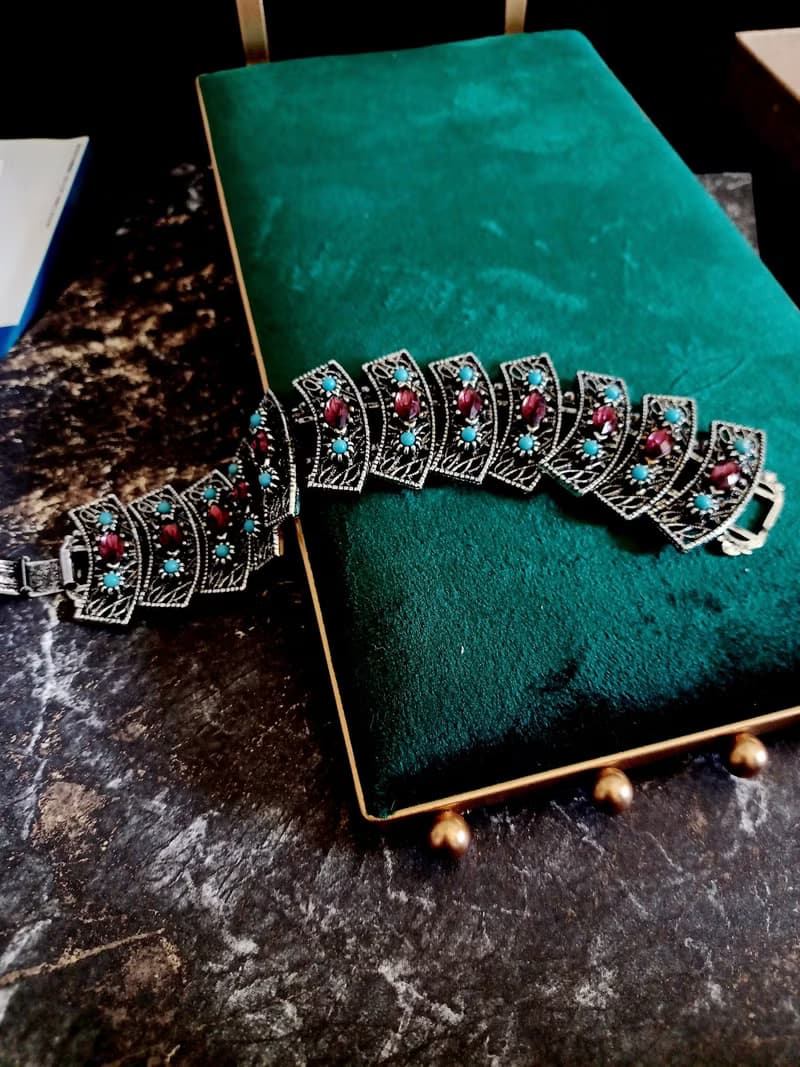 vintage jewelry 古董紫萊茵波西米亞寬版手鍊