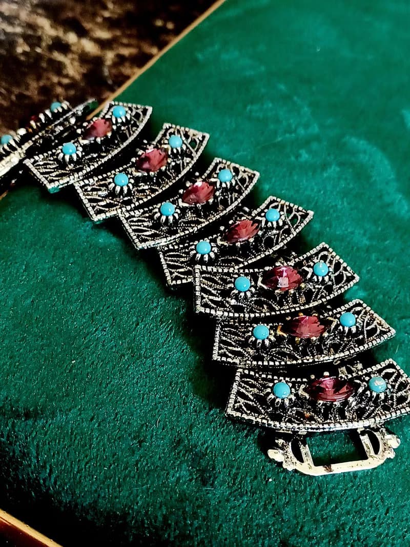 vintage jewelry 古董紫萊茵波西米亞寬版手鍊