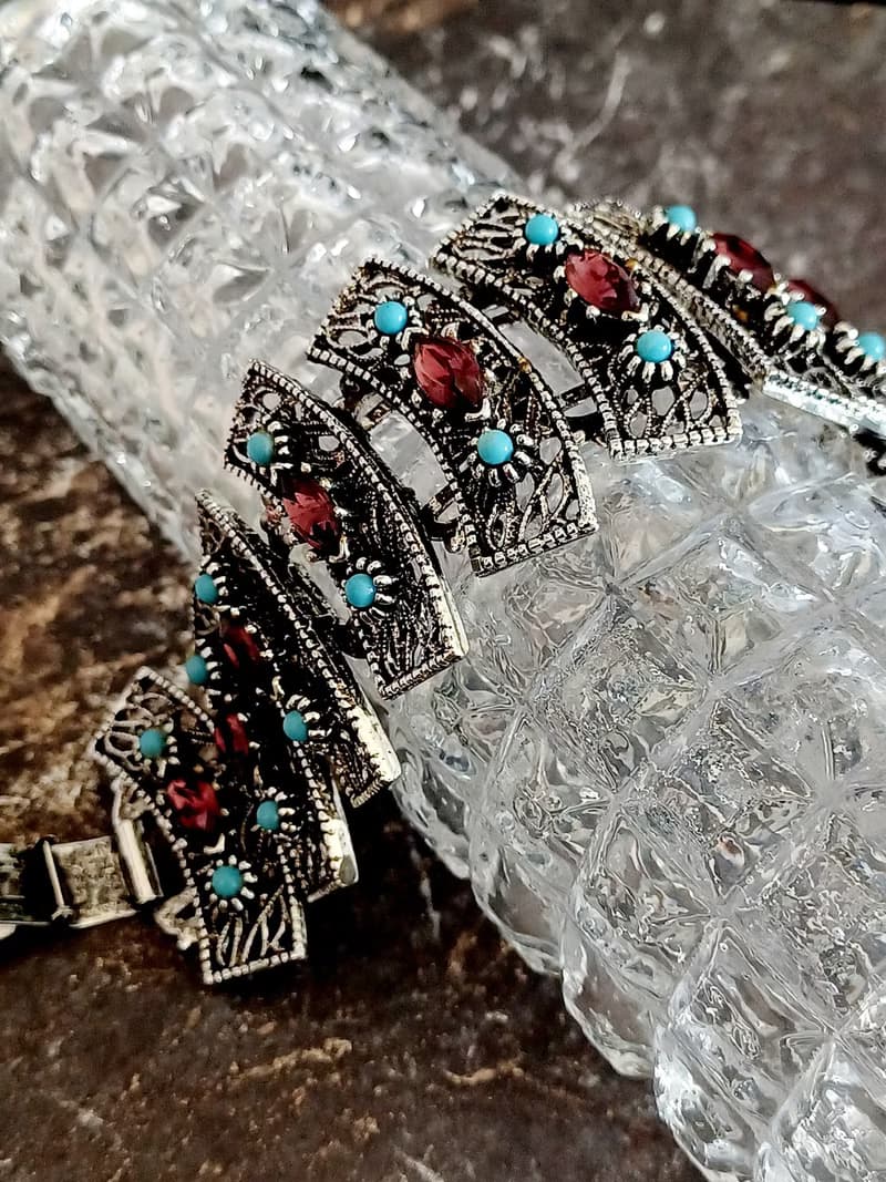 vintage jewelry 古董紫萊茵波西米亞寬版手鍊