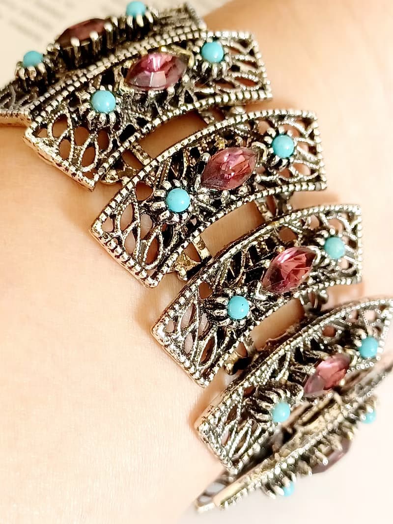 vintage jewelry 古董紫萊茵波西米亞寬版手鍊