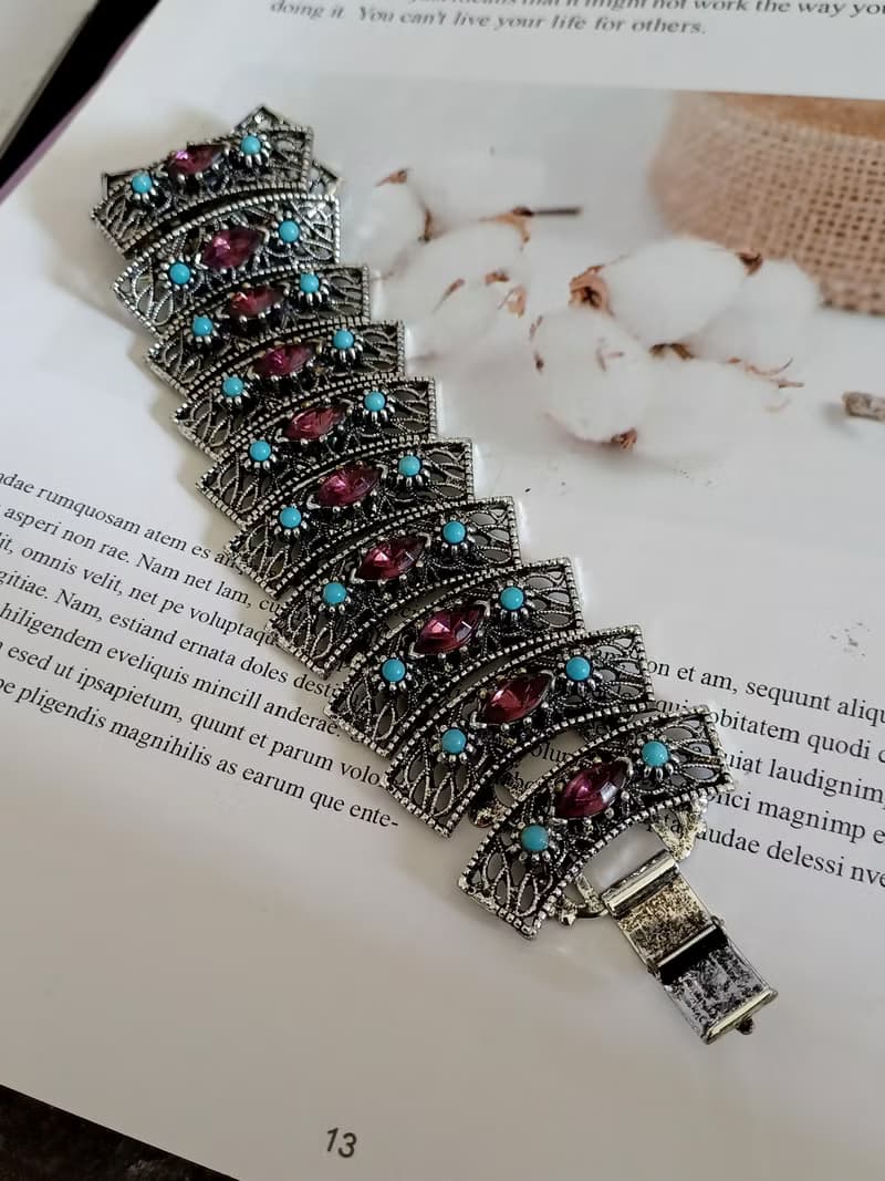 vintage jewelry 古董紫萊茵波西米亞寬版手鍊