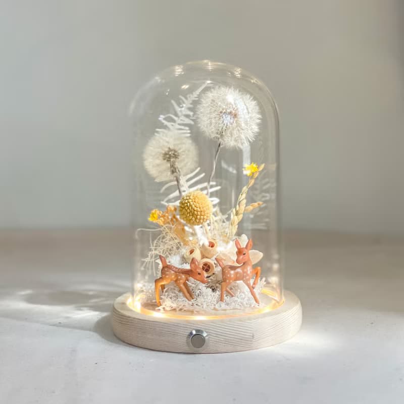 蒲公英遇上動物 x 永生乾燥花玻璃燈罩