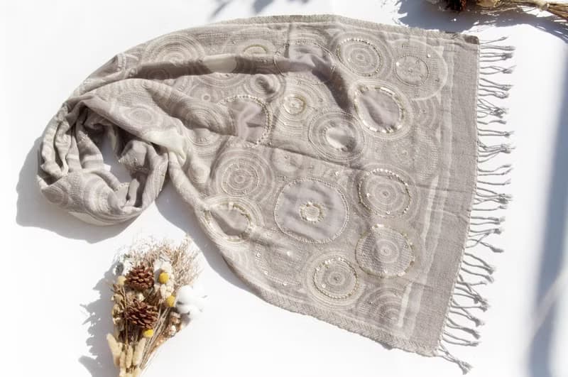 喀什米爾Cashmere/水煮羊毛披肩/針織圍巾/刺繡圍巾/羊絨披巾-花