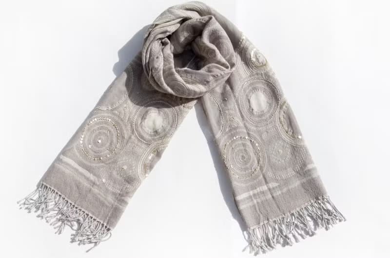 喀什米爾Cashmere/水煮羊毛披肩/針織圍巾/刺繡圍巾/羊絨披巾-花