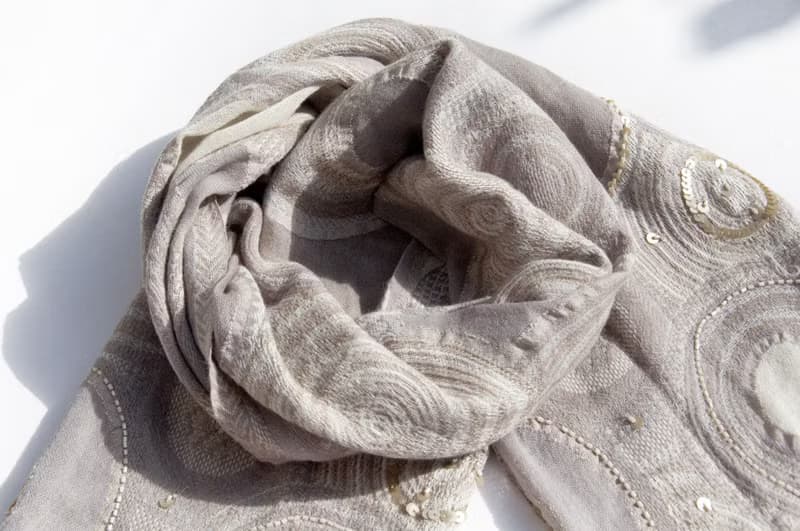 喀什米爾Cashmere/水煮羊毛披肩/針織圍巾/刺繡圍巾/羊絨披巾-花