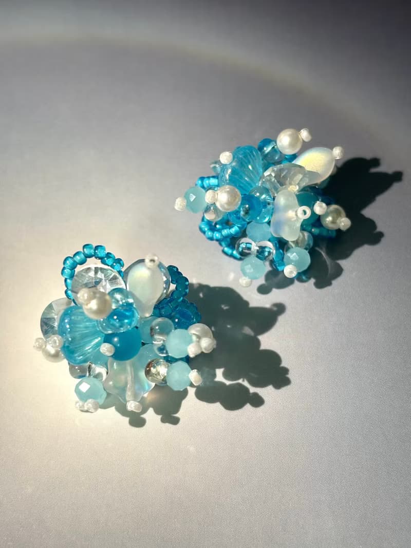 原創手作耳飾 串珠花朵耳環 花叢耳釘