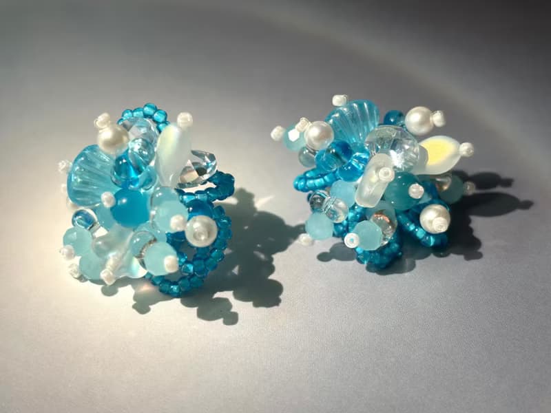 原創手作耳飾 串珠花朵耳環 花叢耳釘