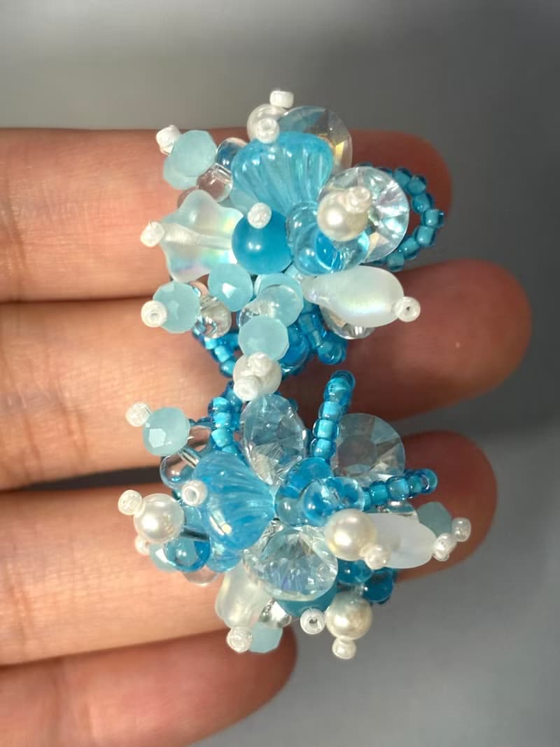 原創手作耳飾 串珠花朵耳環 花叢耳釘