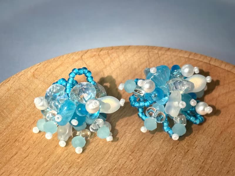 原創手作耳飾 串珠花朵耳環 花叢耳釘