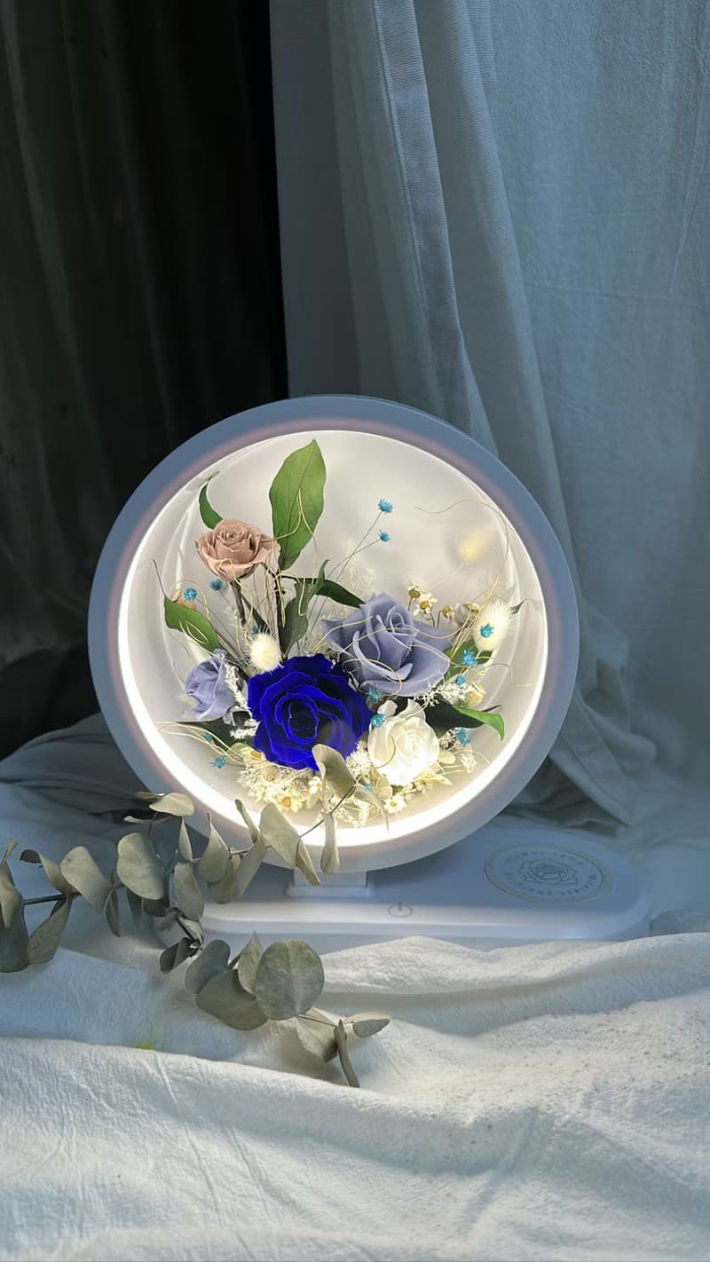 永生花多功能夜燈-靛藍 無線充電 藍芽音響 床頭擺飾 交換禮物