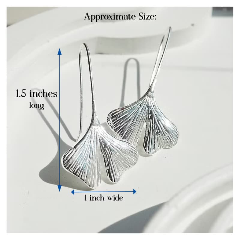 Sterling Silver Ginkgo Leaf Earrings | 14K Gold Plated Botanical Dangle